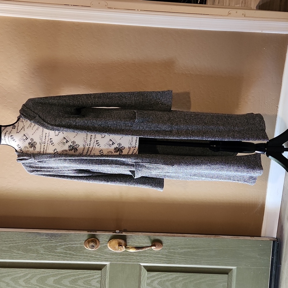 Gray Hooded Long Cardigan